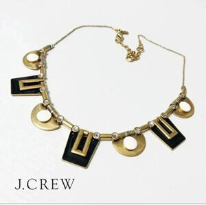 J.Crew Mid-Century Modern Geometric Black/White/Gold Chic Statement Necklace